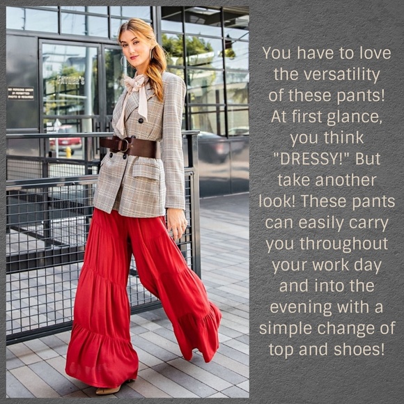 easel Pants & Jumpsuits Easel Lightweight Flowy Multitiered Ruffled Drawstring Pants Ultra